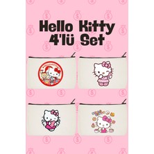 Designedfy Hello Kitty Set 2 Baskılı 4'lü Makyaj Çantası, Kalemlik, Cüzdan