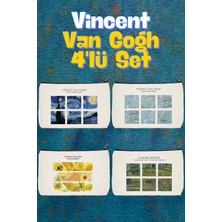 Designedfy Kampanyalı Van Gogh 2 Baskılı 4'lü Makyaj Çantası, Kalemlik, Cüzdan