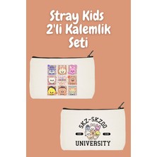 Designedfy Stray Kids 2'li Makyaj Çantası Avantaj Seti, Kalemlik, Cüzdan, Bez Çanta