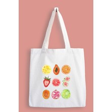 Designedfy Yaz Meyveleri Baskılı Bez Çanta, Tote Bag