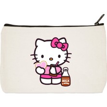 Designedfy Hello Kitty Milkshake Baskılı Bez Makyaj Çantası, Kalemlik, El Çantası