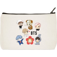 Designedfy Bts Grup 3 Baskılı Bez Makyaj Çantası Kalemlik El Çantası