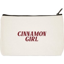 Designedfy Cınnamon Girl Baskılı Bez Makyaj Çantası Kalemlik El Çantası