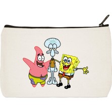 Designedfy Sünger Bob Team Baskılı Bez Makyaj Çantası, Kalemlik, El Çantası