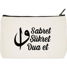 Designedfy Sabret, Şükret, Dua Et Baskılı Bez Makyaj Çantası, Kalemlik, El Çantası