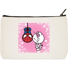 Designedfy Hello Kitty Spiderman Baskılı Bez Makyaj Çantası, Kalemlik, El Çantası