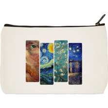 Designedfy Van Gogh Aesthetic 3 Baskılı Bez Makyaj Çantası, Kalemlik, El Çantası