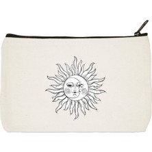 Designedfy Sun And Face Baskılı Bez Makyaj Çantası, Kalemlik, El Çantası
