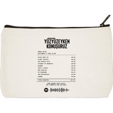 Designedfy Clutch Yüzyüzeyken Konuşuruz Album Receipt Baskılı Bez Makyaj Çantası, Kalemlik, El Çantası