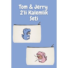 Designedfy Tom ve Jerry 2'li Makyaj Çantası Avantaj Seti, Kalemlik, Cüzdan, Bez Çanta