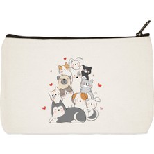 Designedfy Cats, Dogs Baskılı Bez Makyaj Çantası, Kalemlik, El Çantası