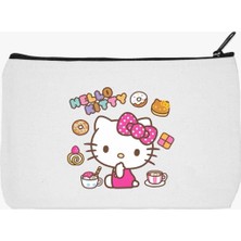 Designedfy Hello Kitty Donut Baskılı Bez Makyaj Çantası, Kalemlik, El Çantası