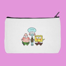 Designedfy Sunger Bob Team Baskılı Bez Makyaj Çantası, Kalemlik, El Çantası