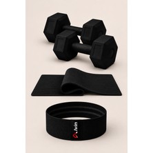 Alvin Spor 6 mm Pilates Minderi + 2 Adet 1 kg Dambıl + Pamuklu A Kalite Squat Bandı Fitness Egzersiz Seti