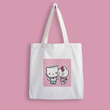 Designedfy Hello Kitty Baskılı Bez Çanta Şık Görünüm