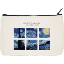 Designedfy Van Gogh Starry Night 3 Baskılı Bez, Kalemlik, Makyaj Çantası, El Çantası