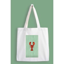 Designedfy Aesthetic Lobster Baskılı Bez Çanta, Tote Bag Su Geçirmez Kumaş ve Yüksek Kalite Baskı