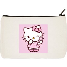 Designedfy Hello Kitty 2 Baskılı Bez Makyaj Çantası, Kalemlik, El Çantası