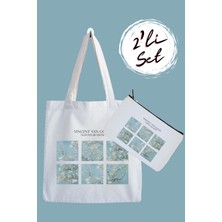 Designedfy Van Gogh Almond Blossom 2 Baskılı Bez Çanta ve Kalemlik Seti