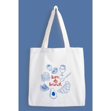 Designedfy Born To Brunch Su Geçirmez Baskılı Bez Çanta, Tote Bag
