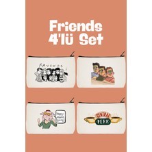 Designedfy Kampanyalı Friends Baskılı 4'lü Makyaj Çantası, Kalemlik, Cüzdan
