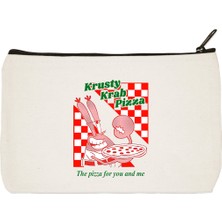 Designedfy Krusty Krab Pizza Baskılı Bez Makyaj Çantası, Kalemlik, El Çantası