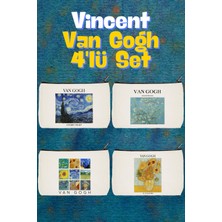 Designedfy Kampanyalı Van Gogh Baskılı 4'lü Makyaj Çantası, Kalemlik, Cüzdan