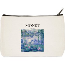 Designedfy Monet 4 Baskılı Bez Makyaj Çantası, Kalemlik, El Çantası