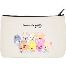 Designedfy Stay Stray Kids Baskılı Bez Makyaj Çantası, Kalemlik, El Çantası