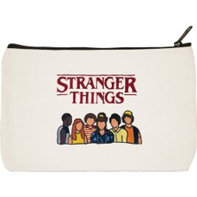 Designedfy Stranger Things Baskılı Bez Makyaj Çantası, Kalemlik, El Çantası