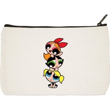 Designedfy Powerpuff Girls Baskılı Bez Makyaj Çantası, Kalemlik, El Çantası