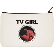 Designedfy Clutch Tv Girl Baskılı Bez Makyaj Çantası, Kalemlik, El Çantası