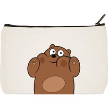 Designedfy Bear 2 Baskılı Bez Makyaj Çantası, Kalemlik, El Çantası