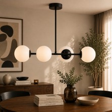 Apliqa Lema 4Lü Siyah Modern Yemek Masası Üstü Yatak odası Salon Avize