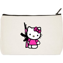 Designedfy Hello Kitty Killer Baskılı Bez Makyaj Çantası Kalemlik El Çantası
