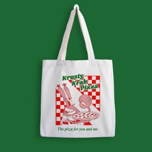 Designedfy Krusty Krab Pizza Baskılı Bez Çanta Şık Görünüm ve Su Geçirmez Özellik ile Günlük Kullanım İçin
