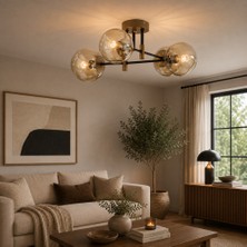 Apliqa Maral 4Lü Siyah Eskitme Bal Camlı Modern Genç Odası Yatak Odası Retro Salon Avize