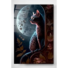 Marsilyan Dolunay ve Kedi Cam Tablo | Şık Modern Duvar Dekorasyonu | Seri Fzzruw