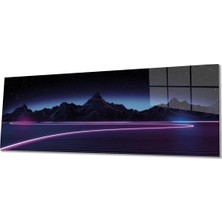Marsilyan Retrowave Synthwave Dağlar Modern Dekoratif Cam Duvar Tablosu | Duvar Sanatı | Seri 5zyza5