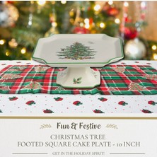 Mucize Spode Christmas Tree Footed Square Cake Plate 25CM / 10IN - Ayaklı Kare Kek ve Servis Tabağı