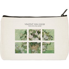 Designedfy Van Gogh Pink Roses Baskılı Bez Makyaj Çantası, Kalemlik, El Çantası