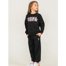 U.S. Polo Assn. Civil Girls 4-8 Yaş Eşofman Takımı - Siyah