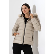 Tals Moda Kadın Silim Fit Çıkarılabilir Kapişonlu Mont