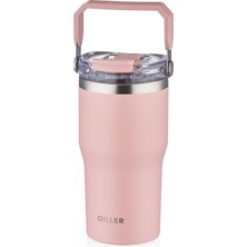 Diller Çelik Pipetli/ Pipetsiz Tutma Saplı Termos Matara 620 ml - Pembe