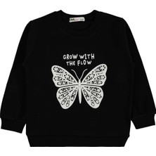 Civil Girls Kelebek Baskılı 2-5 Yaş Sweatshirt  - Siyah