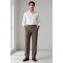 Bihan Store Erkek Regular Fit Kumaş Pantolon - Rahat Kesim, Esnek Kumaş, Pilesiz 008-KAHVE