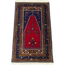 Burak Halı El Dokuma Sıfır Yahyalı Seccade 86X140 Lacivert Kırmızı Kök Boya %100 Yün Namazlık