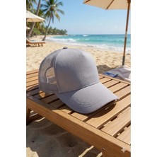 Kardelen Butik Denizli Fileli Spor Unisex Şapka (Gri) ( 5 Panel, Ön Orta Dikişsiz )