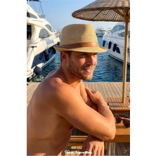 PIECE SIGNATURE Mj Sportif Şeritli Hasır Trilby Şapka - Günlük ve Tatil Şapkası ( 58-59 Cm, Kadın/erkek )