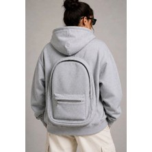 Velmora Fashion Kadın 3 İplik Şardonlu Tam Fermuarlı Kapüşonlu Arka Çanta Detaylı Sweatshirt - Gri